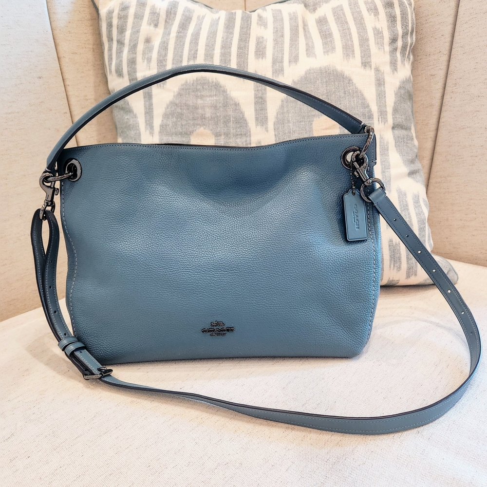 Coach Blue Leather Shoulder Bag with Slouchy Silhouette
